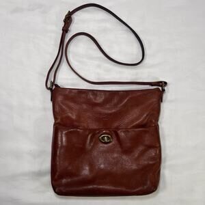 Margot Crossbody Bag Brown Soft Leather Brass Turn Buckle Lock Purse Adjustable